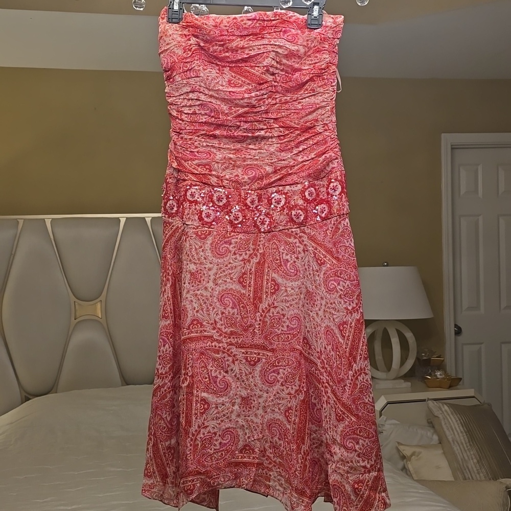 Kay Unger Pink And Red Silk Dress